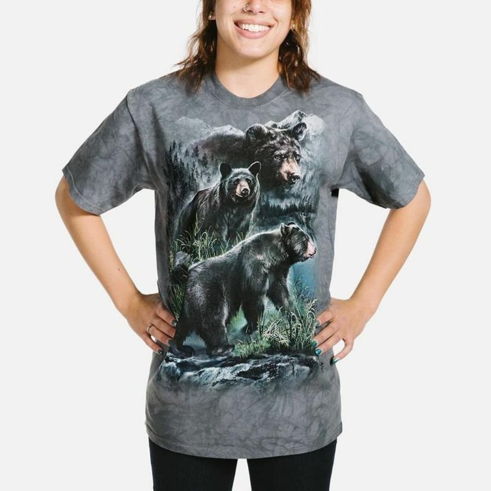 The Mountain Three Black Bears Grizzly Nature Forest Cotton Tie Dye T-Shirt S-3X - Picture 4 of 7